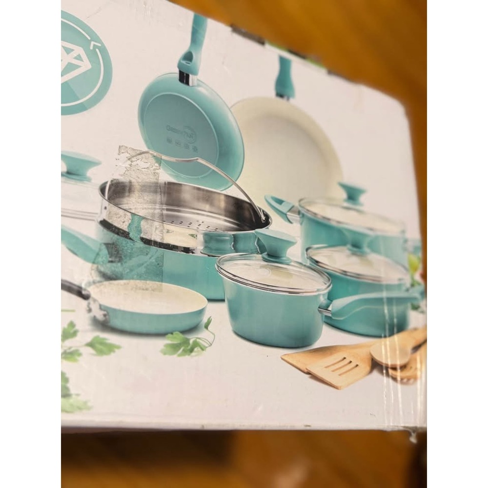 GreenPan Rio Collection 16-Piece Ceramic Nonstick Cookware Set, Turquoise - Picture 5 of 7
